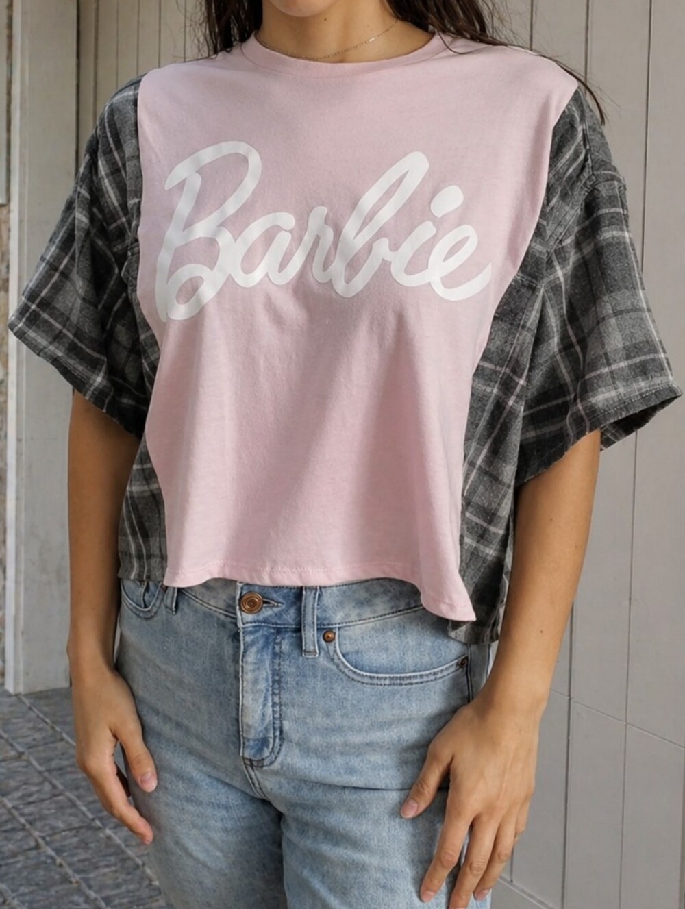 Upcycled- Pretty in Pink Crop Tee